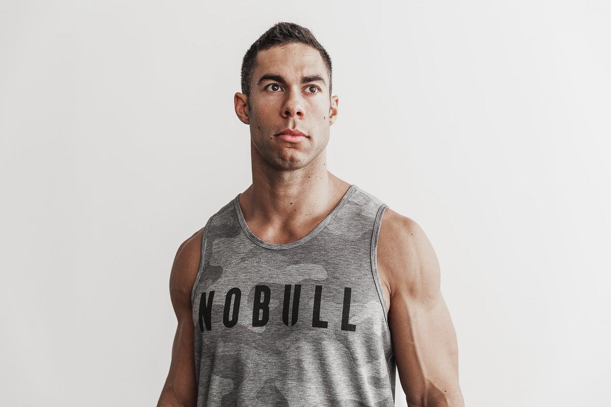 Nobull Men\'s Tank Tops Grey Camo | Australia (KC4170)